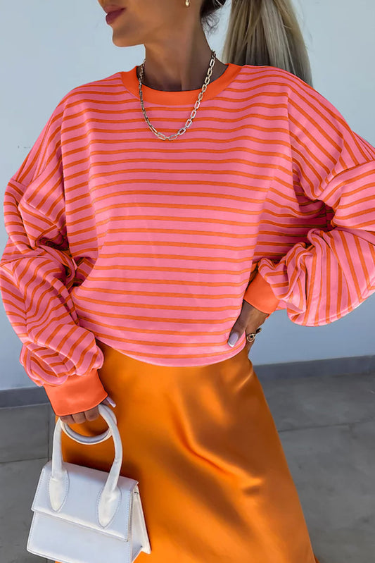 Lilliana – Women’s Striped Drop Shoulder Crew Neck Sweatshirt