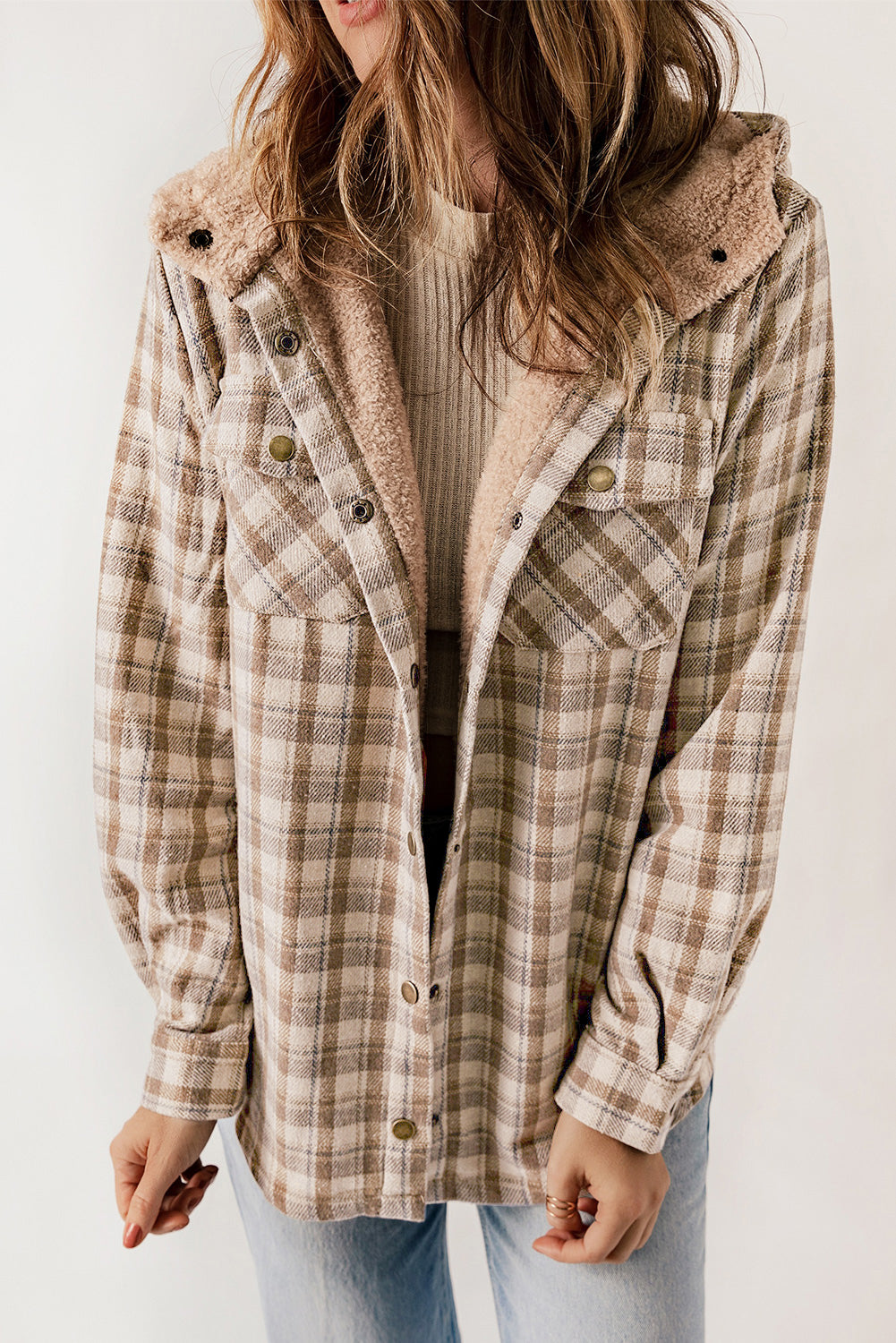 Juliet – Plaid Sherpa Lined Hooded Shacket