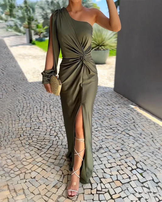 Alannah - Elegant One Shoulder Silk Dress