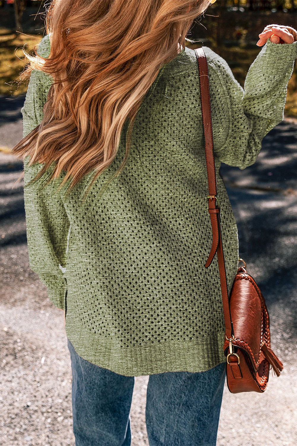 Camilla – Loose Knit V-Neck Sweater with Eyelet Detail