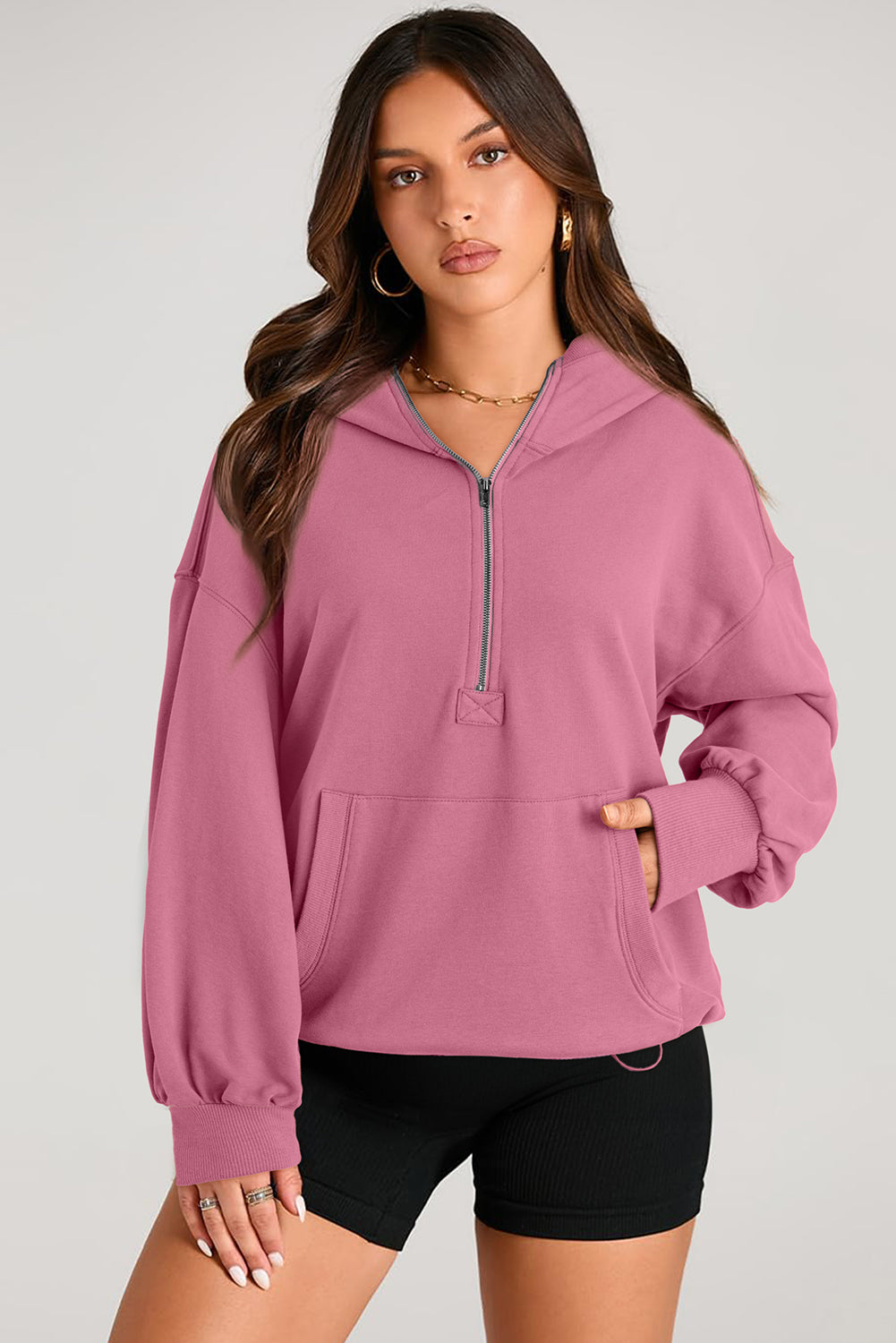 Julianna – Oversized Half-Zip Hoodie with Kangaroo Pocket