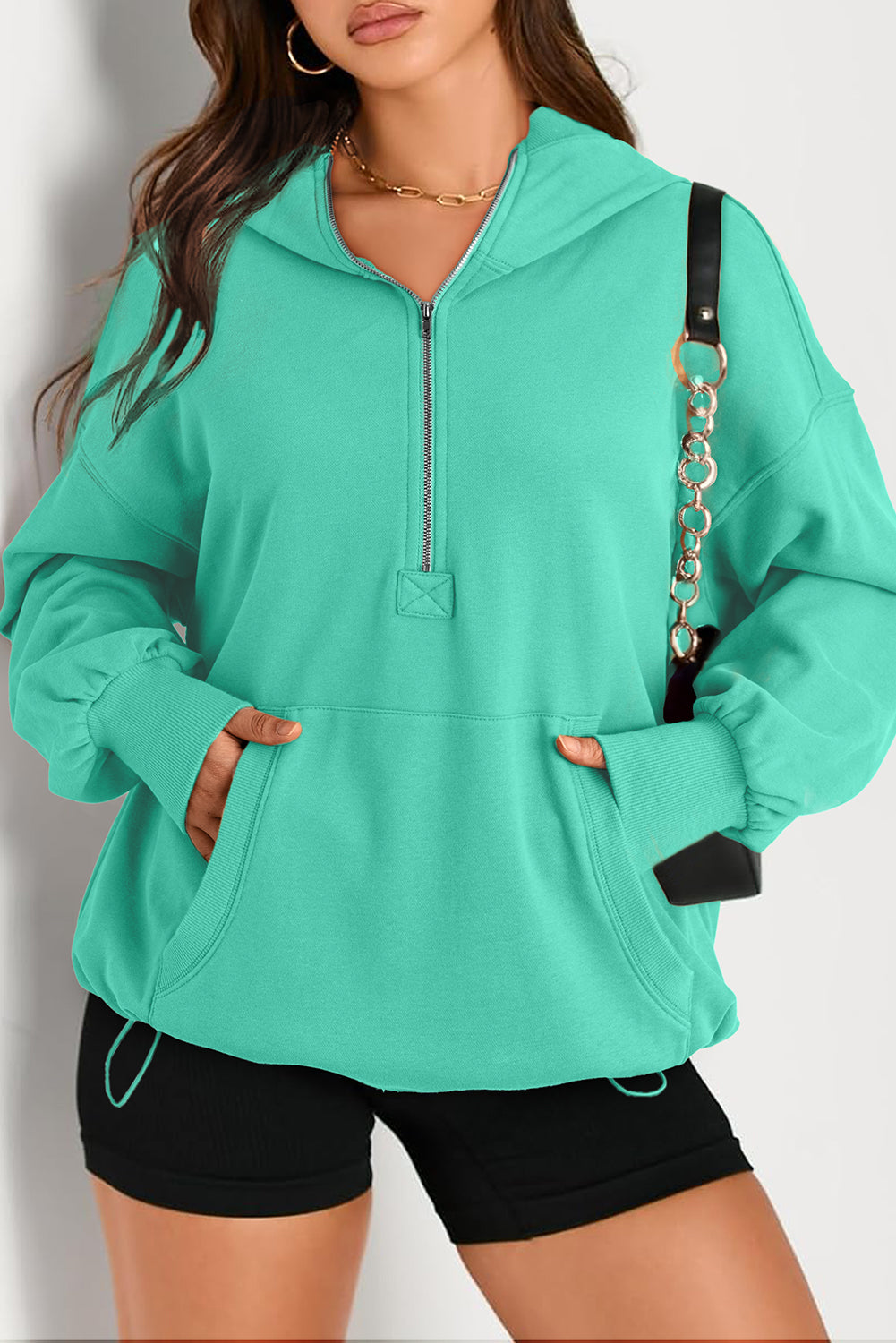 Julianna – Oversized Half-Zip Hoodie with Kangaroo Pocket