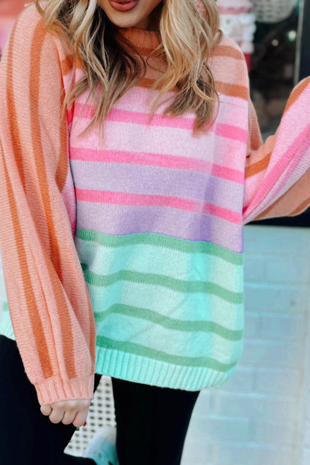 Palmer – Yellow Stripe Gradient Striped Ribbed Edge Loose Sweater