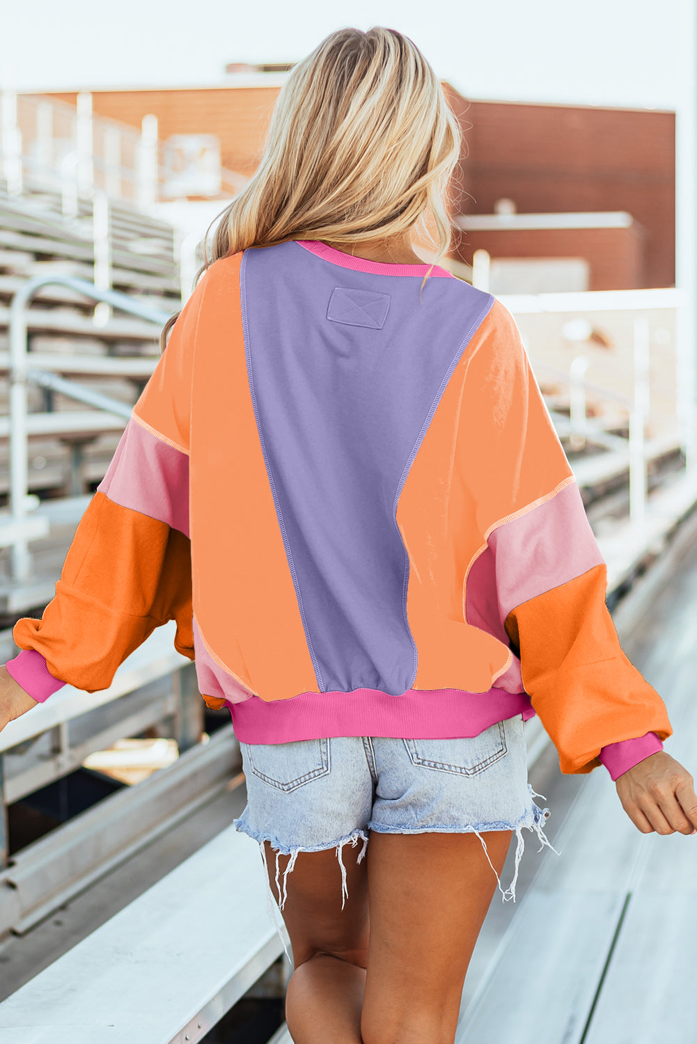 Mabel – Colorblock Patchwork Exposed Stitching Oversize Top
