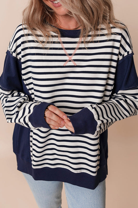 Raven – Women's Stripe Color Block Loose Fit Sweatshirt