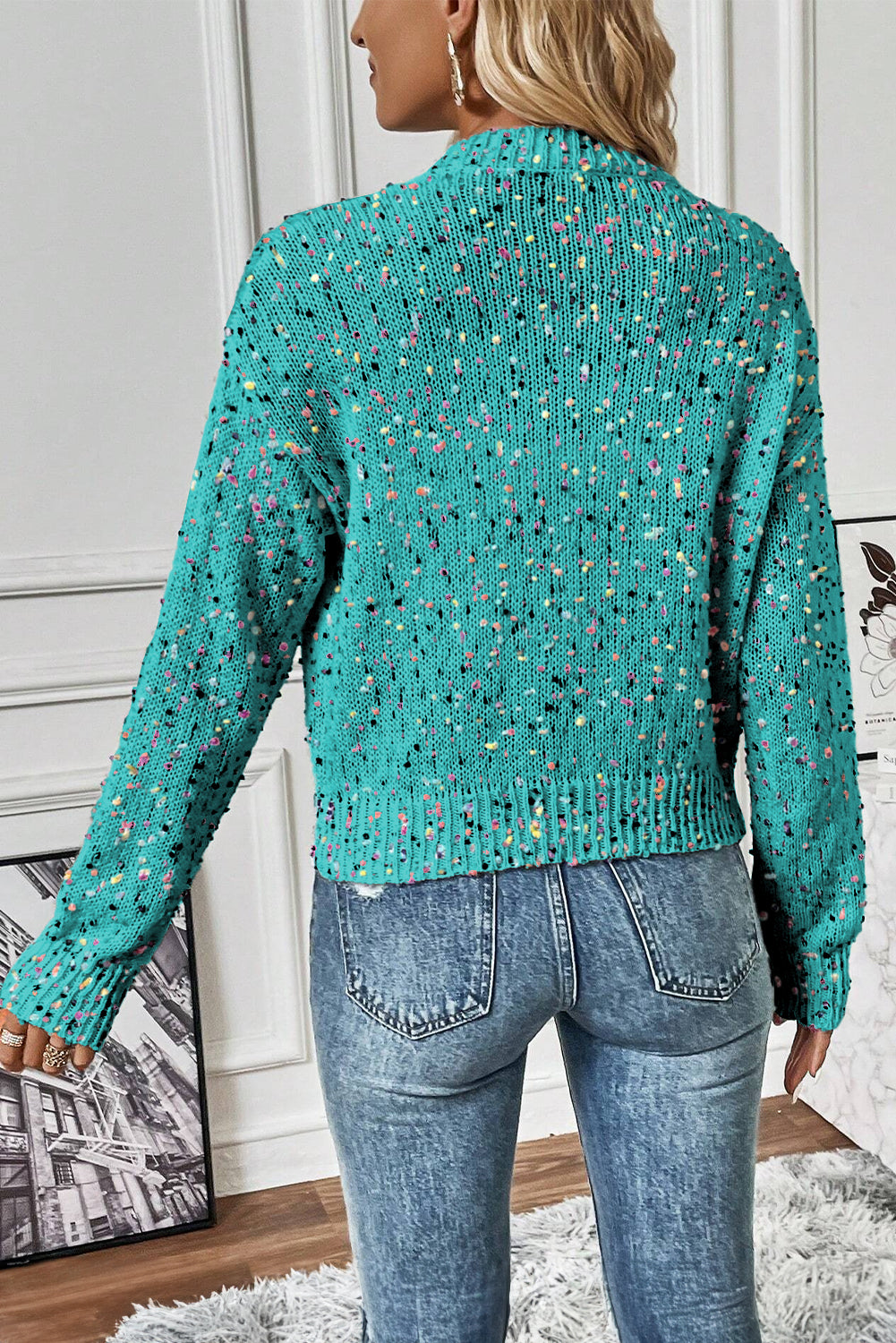 Kendall – Rhinestone Embellished Confetti Knit Cardigan Sweater