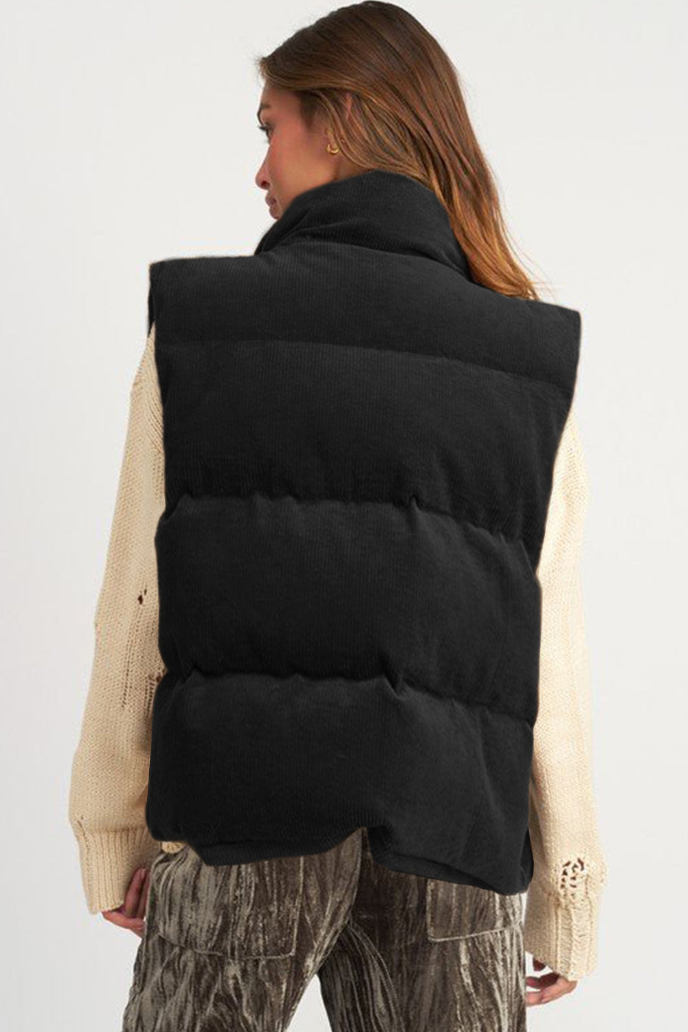 Madilyn – Women's Corduroy Zipped Stand Neck Puffer Vest