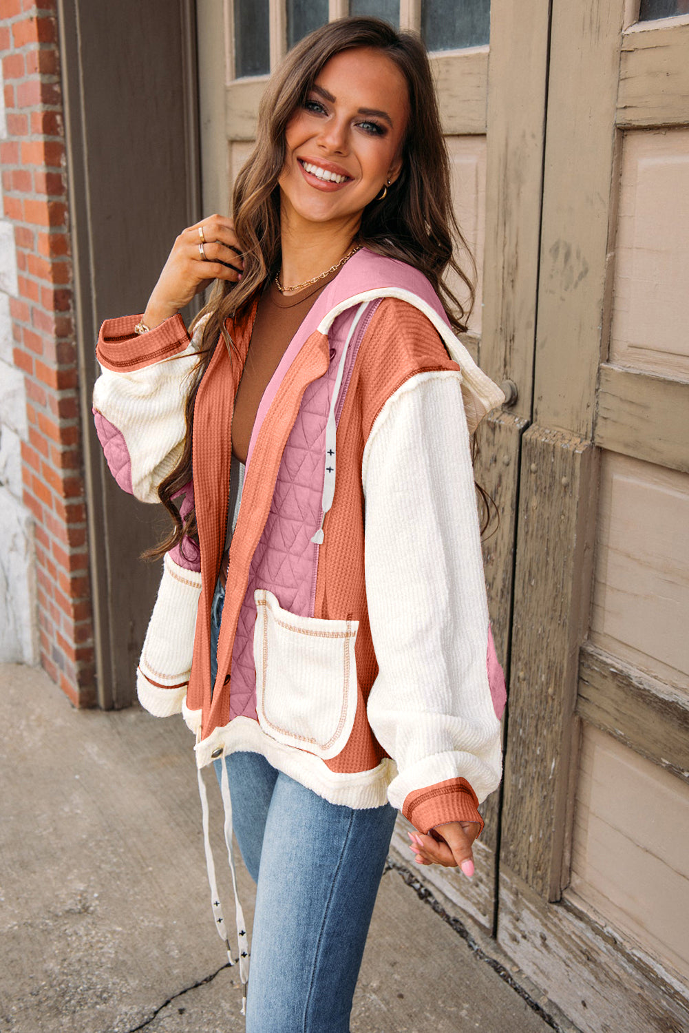 Elianna – Quilted Patchwork Loose Fit Hooded Jacket