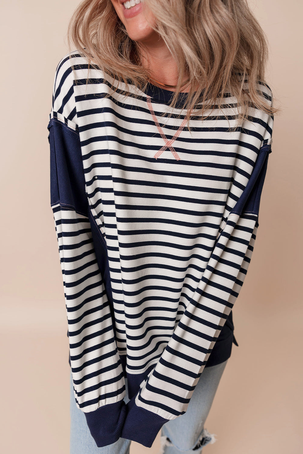 Raven – Women's Stripe Color Block Loose Fit Sweatshirt