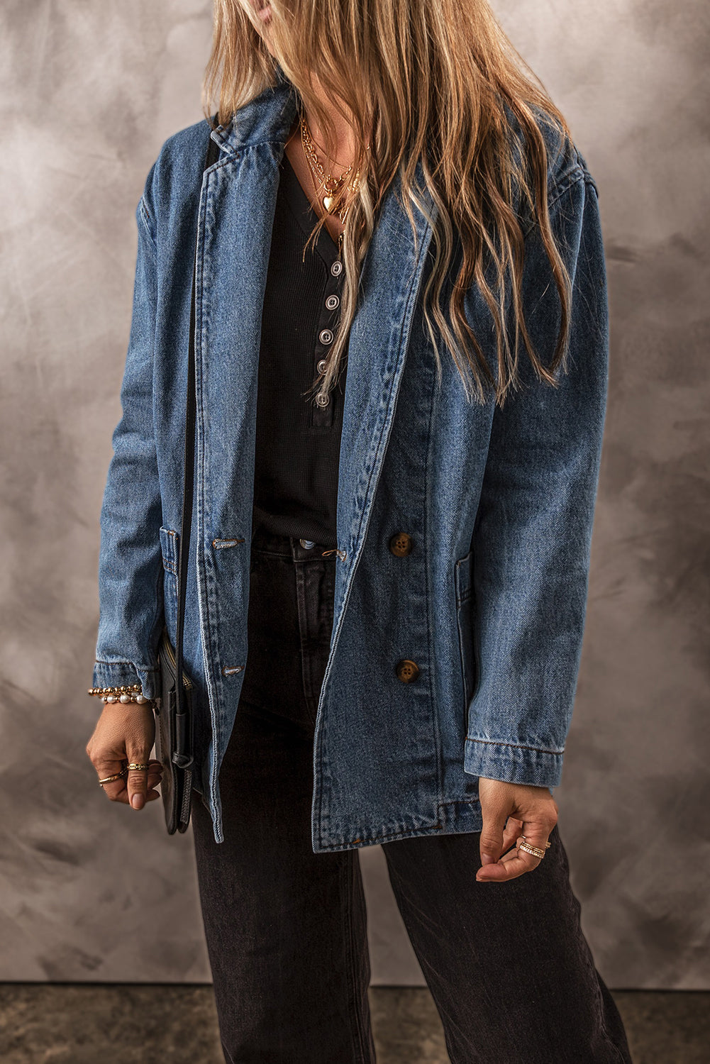 Molly – Sail Blue Denim Jacket with Side Pockets