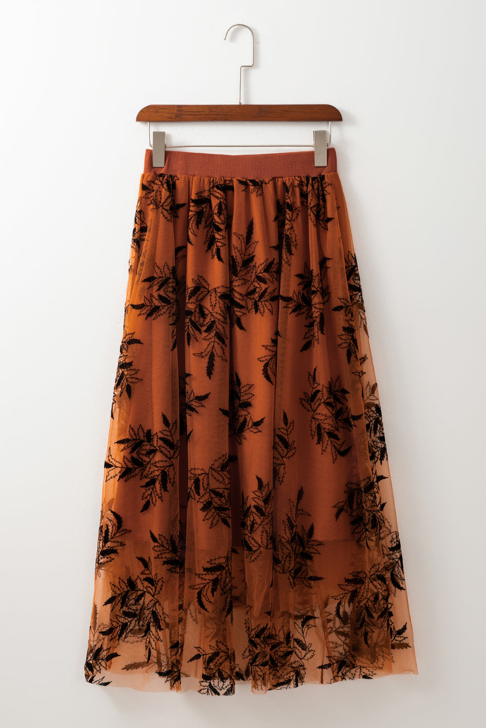 Harlow – Gold Flame Floral Leaves Embroidered High Waist Maxi Skirt