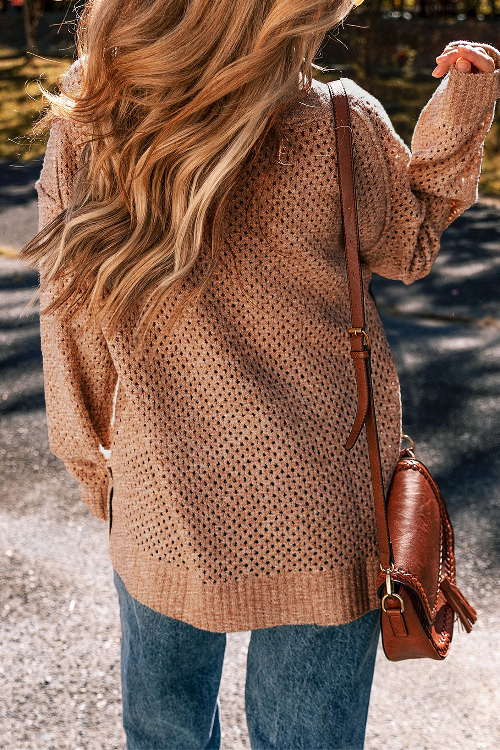 Camilla – Loose Knit V-Neck Sweater with Eyelet Detail