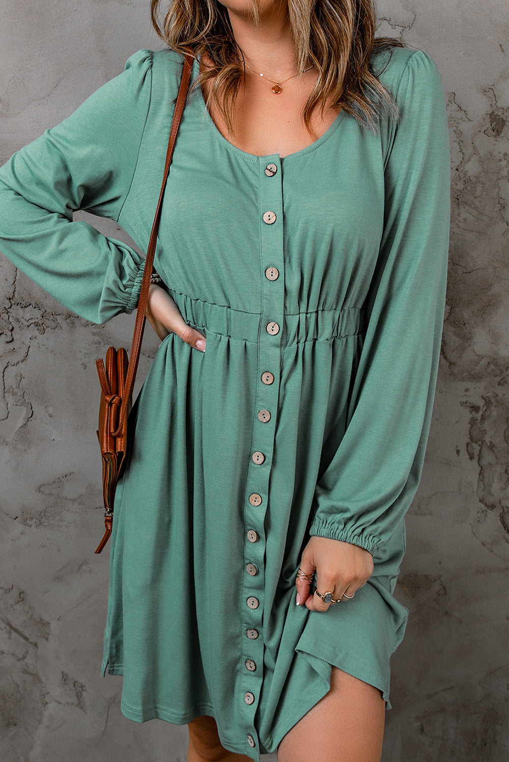 Sawyer – Women's Casual Long Sleeve Button-Up High Waist Dress