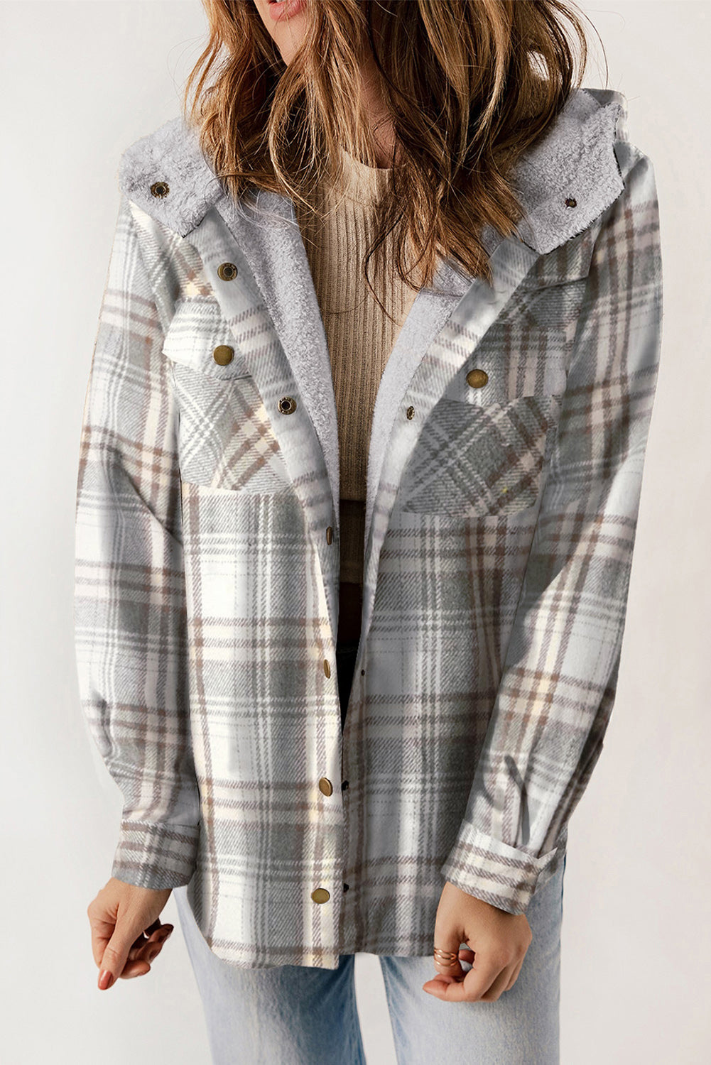 Juliet – Plaid Sherpa Lined Hooded Shacket