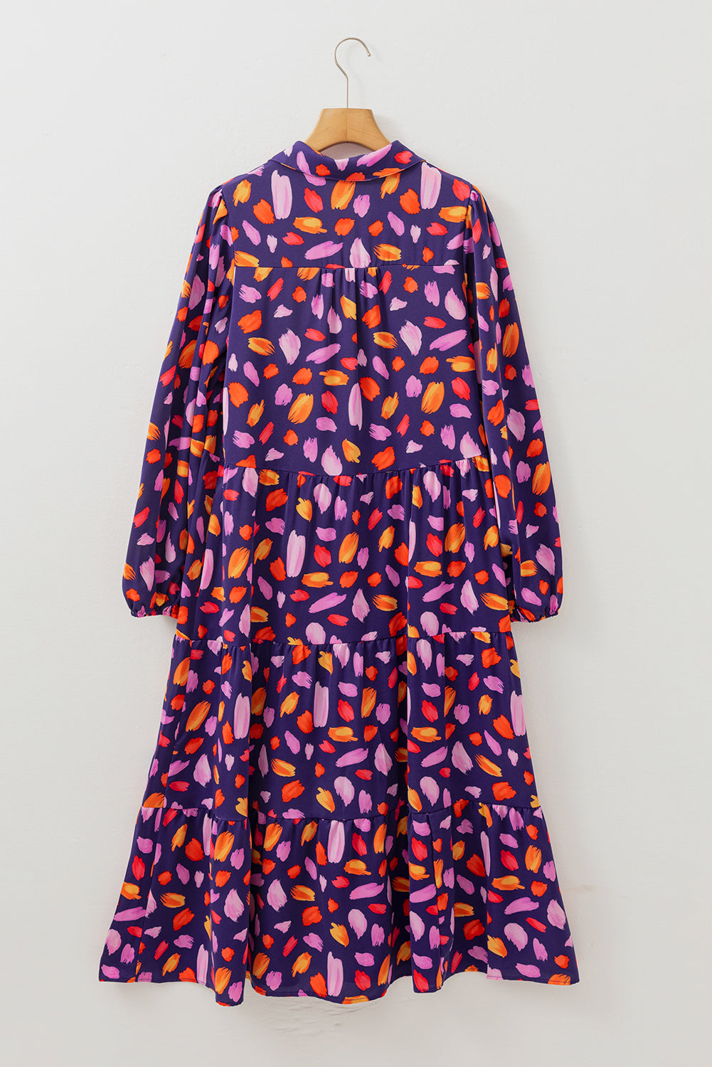Saylor – Blue Petal Print Collared Tiered Maxi Dress