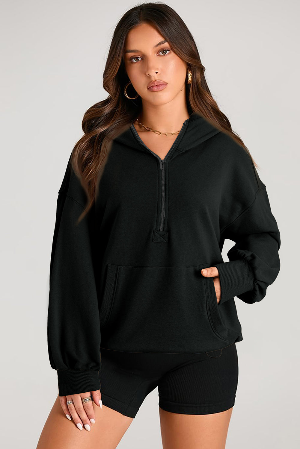 Julianna – Oversized Half-Zip Hoodie with Kangaroo Pocket