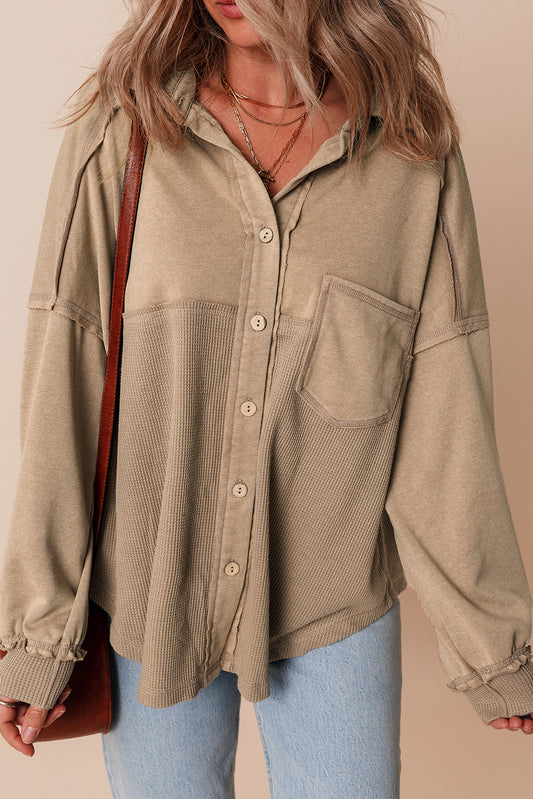 Lauren – Mineral Wash Patchwork Button-Up Shacket