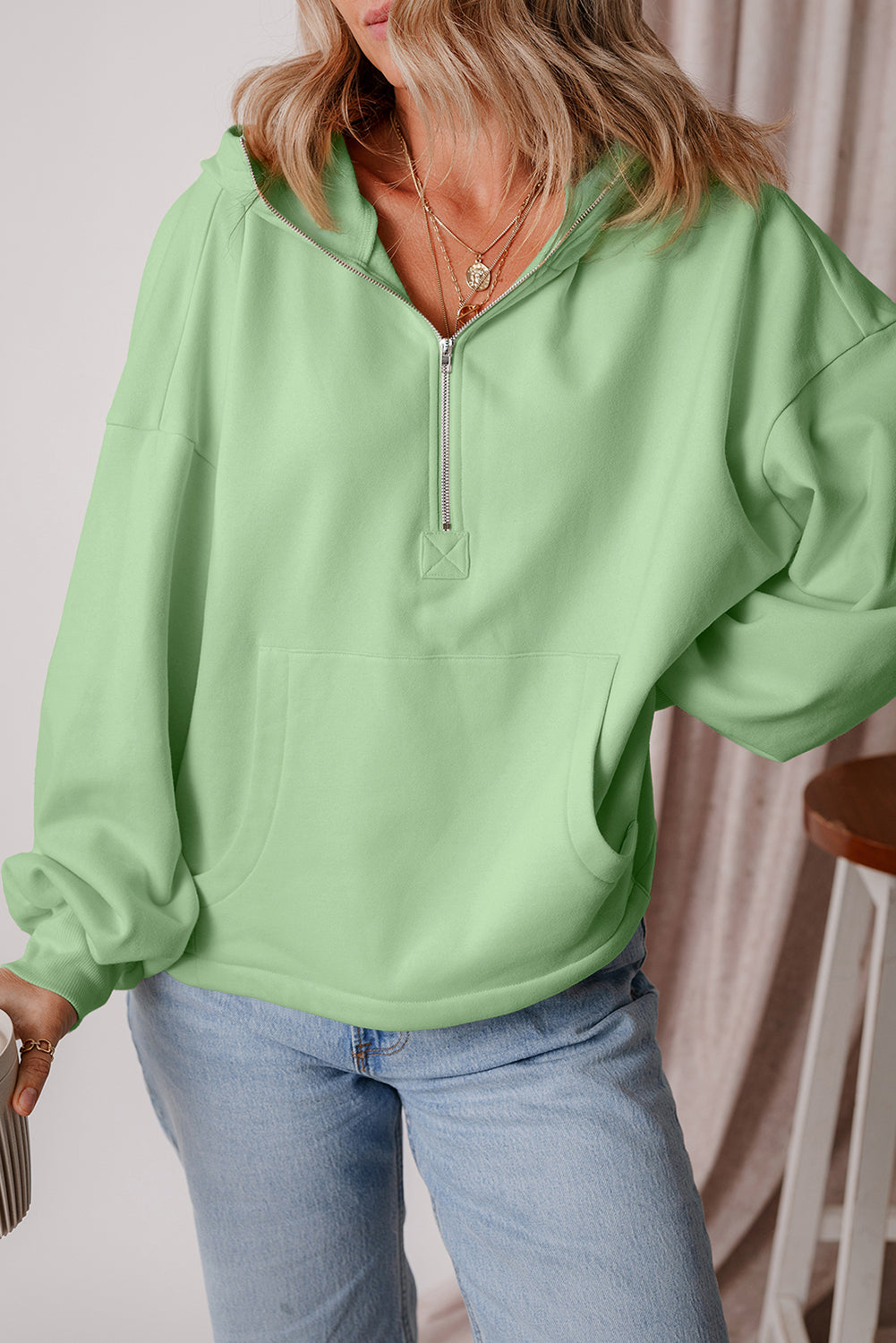 Thea – Fleece Lined Half-Zip Hoodie with Kangaroo Pocket