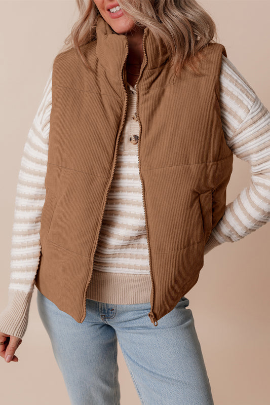 Madilyn – Women's Corduroy Zipped Stand Neck Puffer Vest