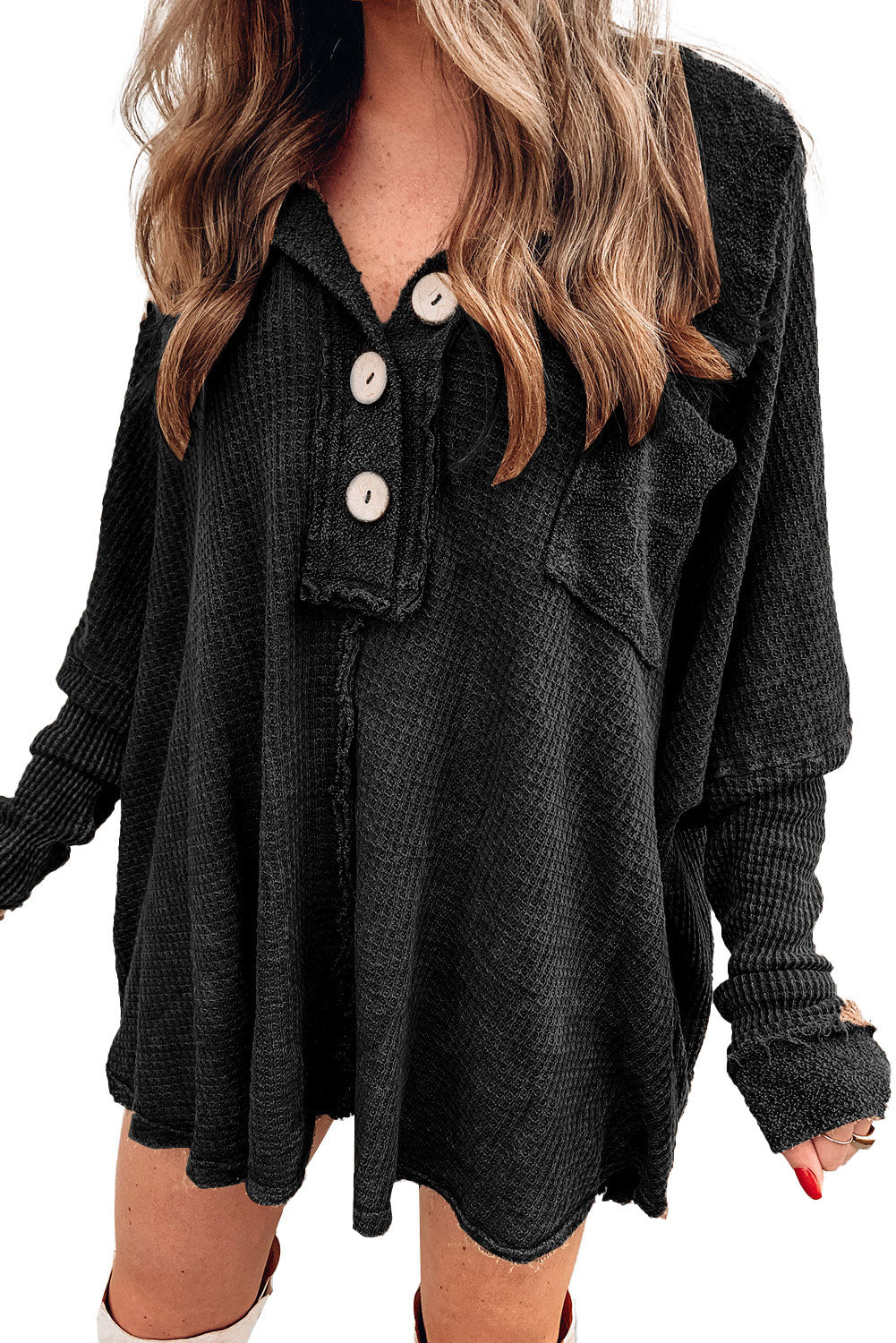 Kailani – Waffle Knit Long Sleeve Buttoned Top