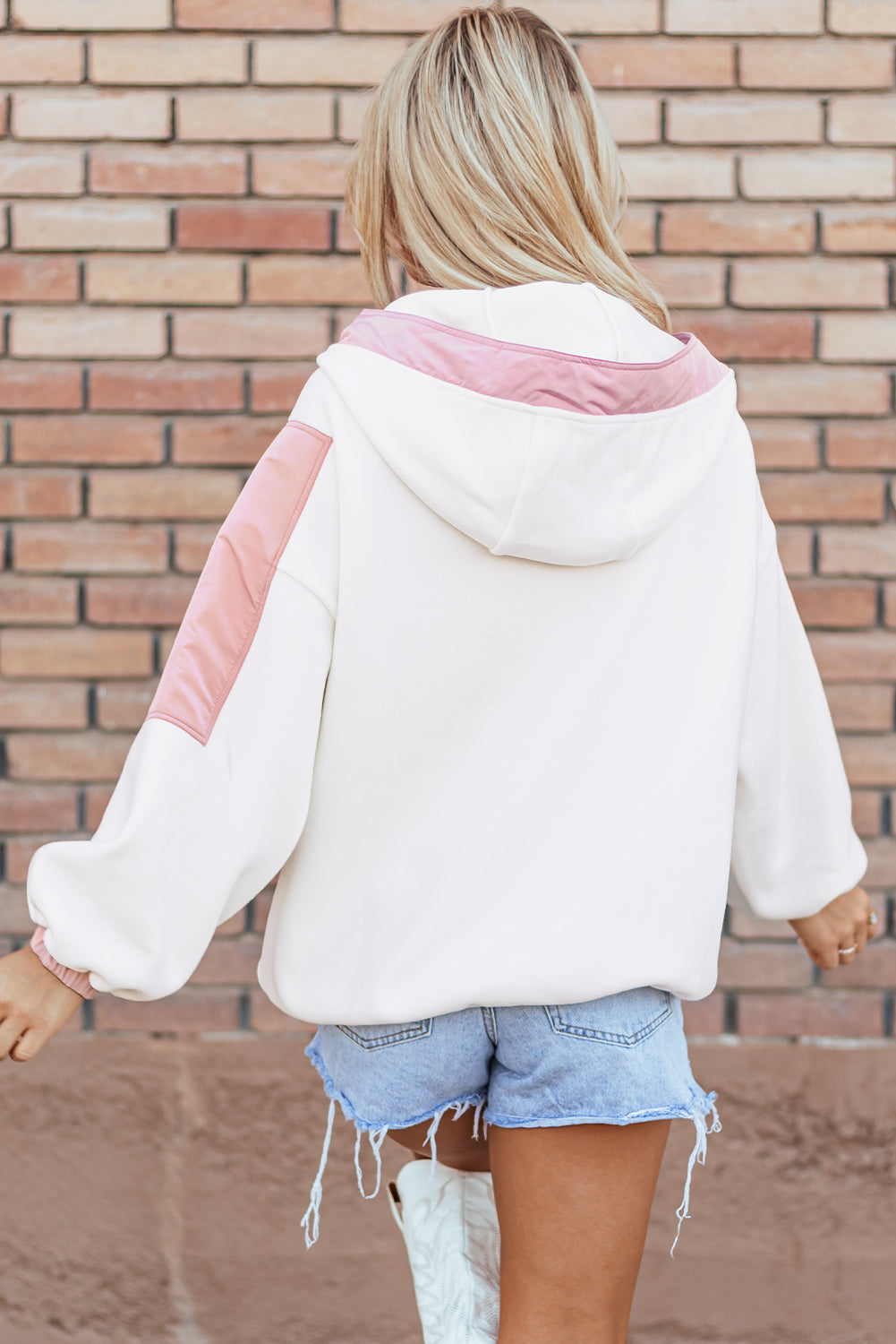 Poppy – Oversized Patchwork Sherpa Hoodie with Half Zip