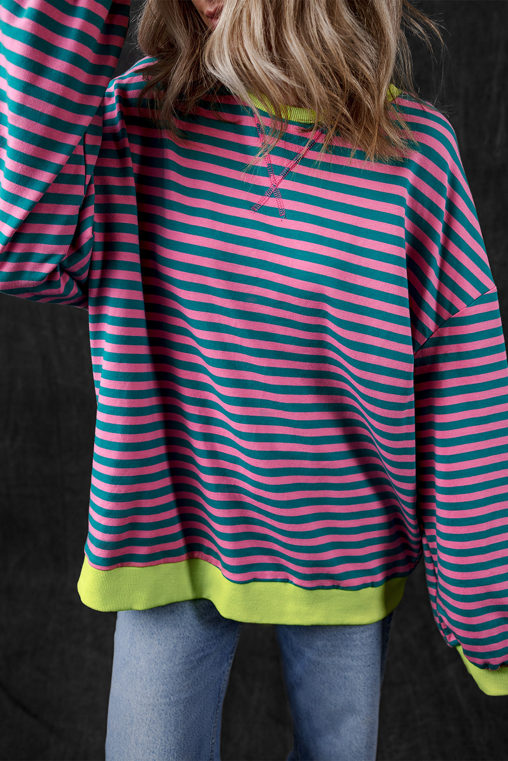 Rowan – Striped Oversized Pullover Sweatshirt with Contrast Trim