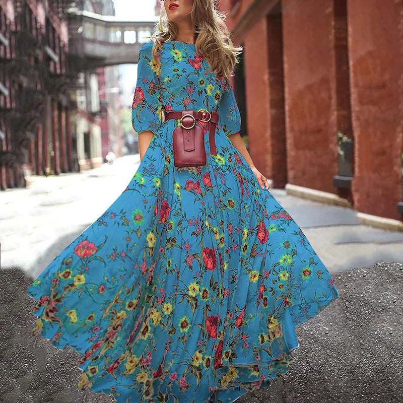Eleanor – Floral Print Lantern Sleeve Maxi Dress