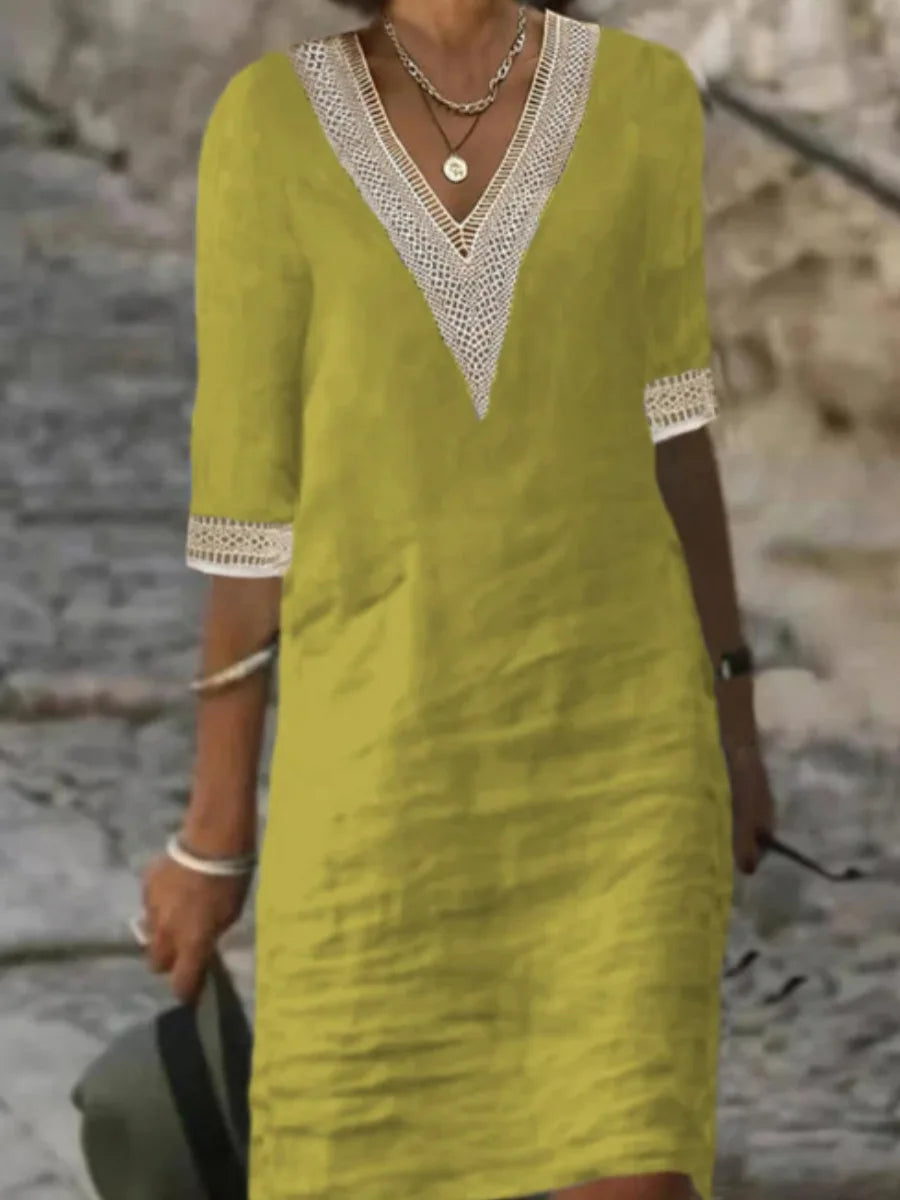 Emily – Cotton Linen V-Neck Mini Dress