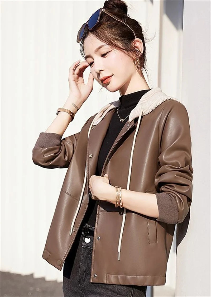 Rosalie – Women's Hooded Faux Leather Jacket