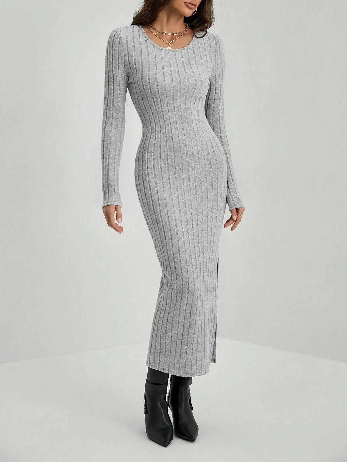 Ellie – Long Sleeve Ribbed Bodycon Maxi Dress