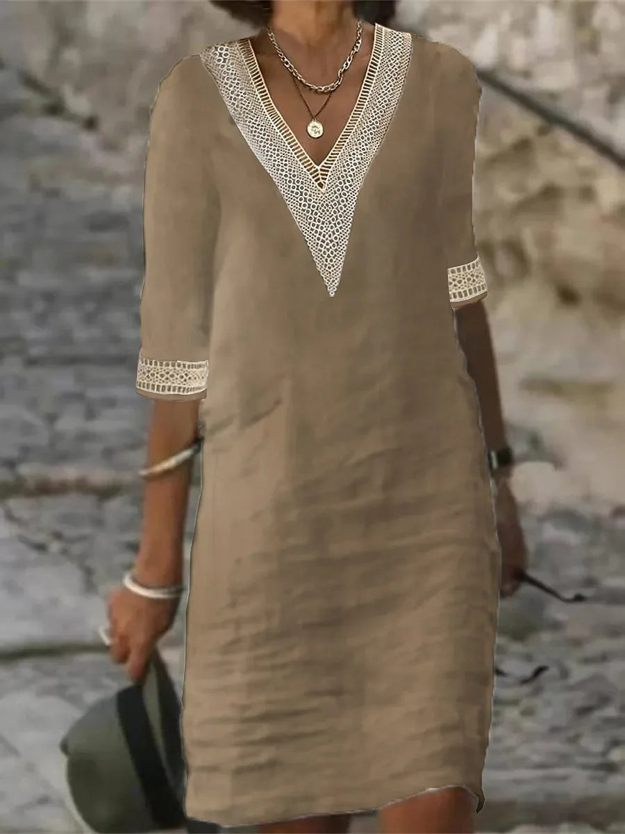 Emily – Cotton Linen V-Neck Mini Dress