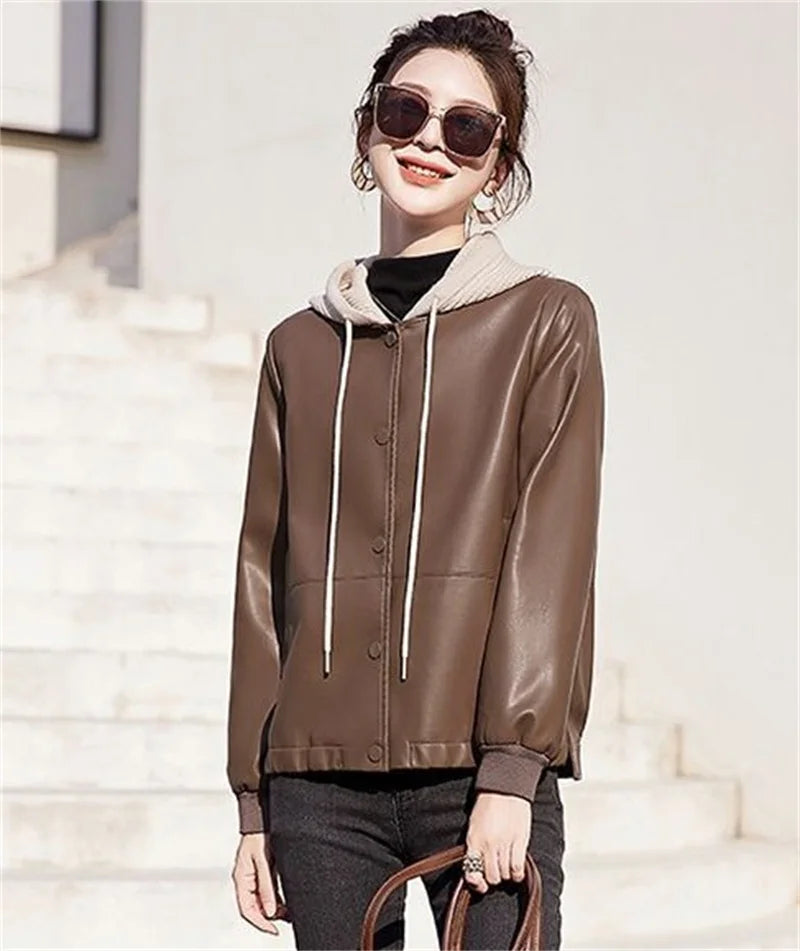 Rosalie – Women's Hooded Faux Leather Jacket