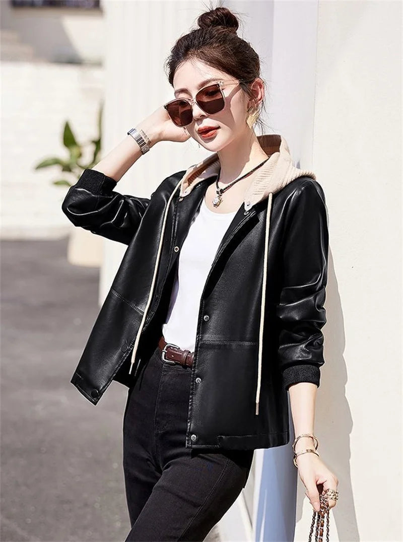 Rosalie – Women's Hooded Faux Leather Jacket
