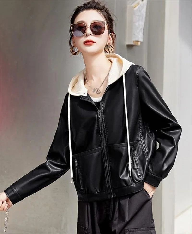 Rosalie – Women's Hooded Faux Leather Jacket
