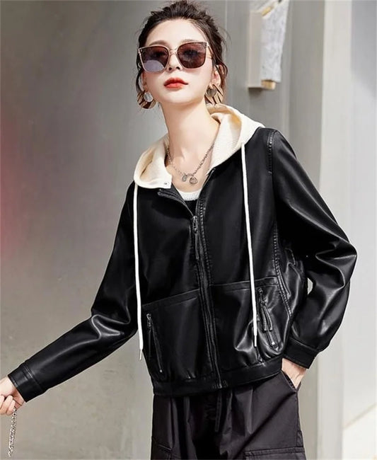 Rosalie – Women's Hooded Faux Leather Jacket