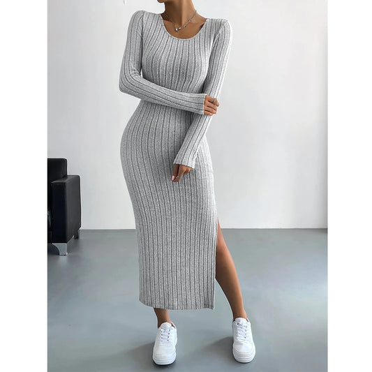 Ellie – Long Sleeve Ribbed Bodycon Maxi Dress