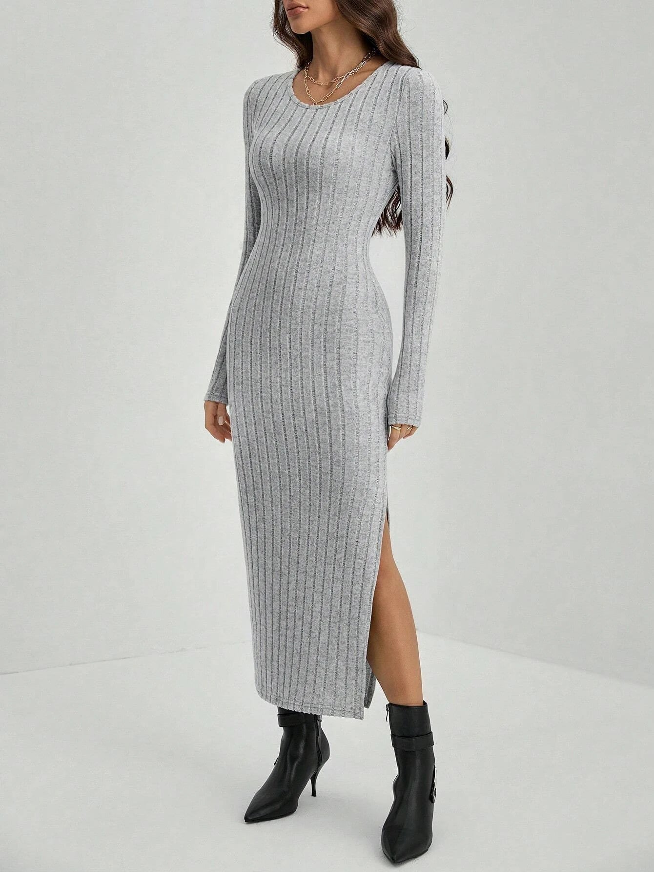 Ellie – Long Sleeve Ribbed Bodycon Maxi Dress
