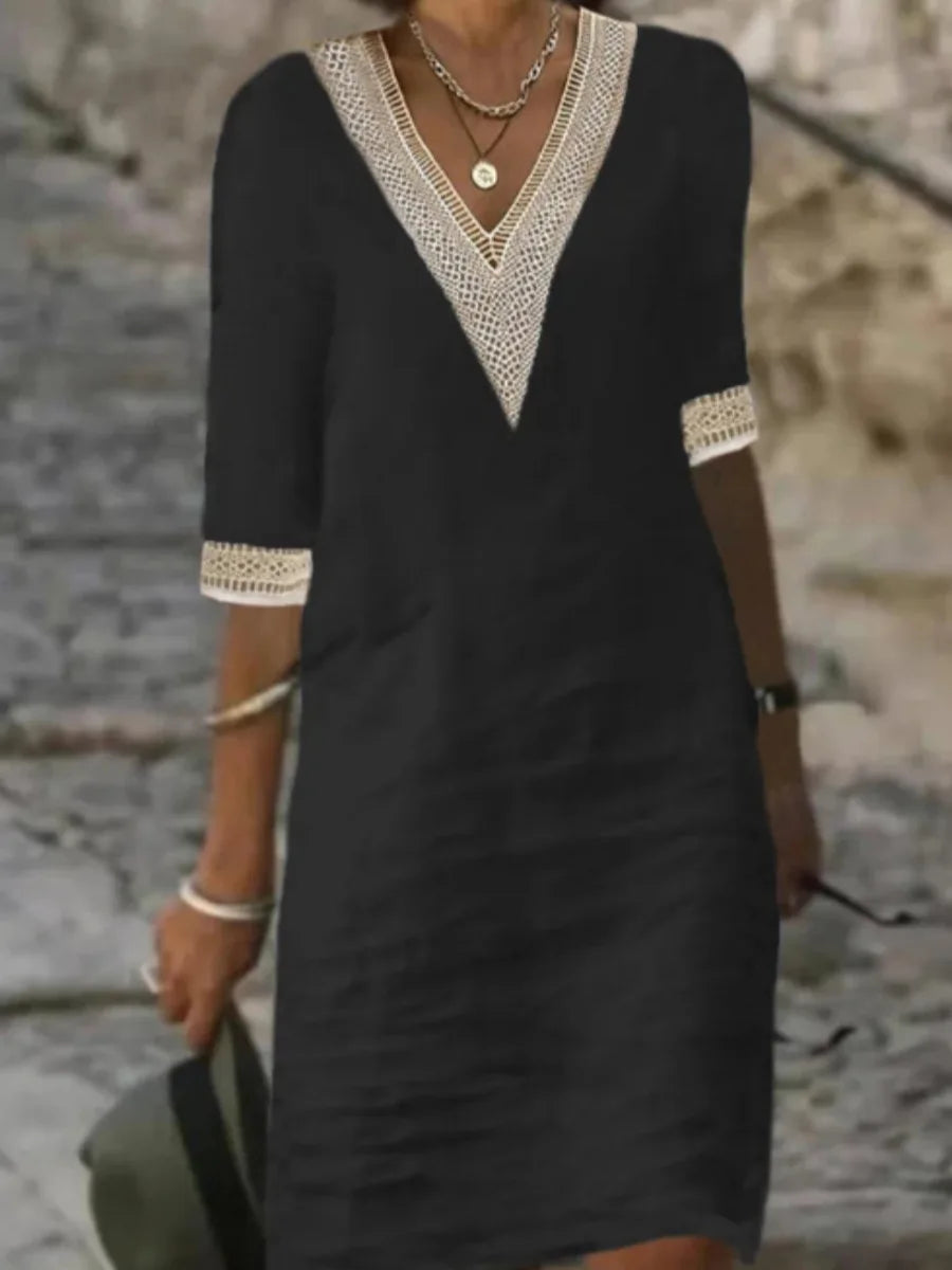 Emily – Cotton Linen V-Neck Mini Dress
