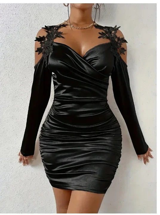 Isla – Elegant Lace Pleated Satin Dress