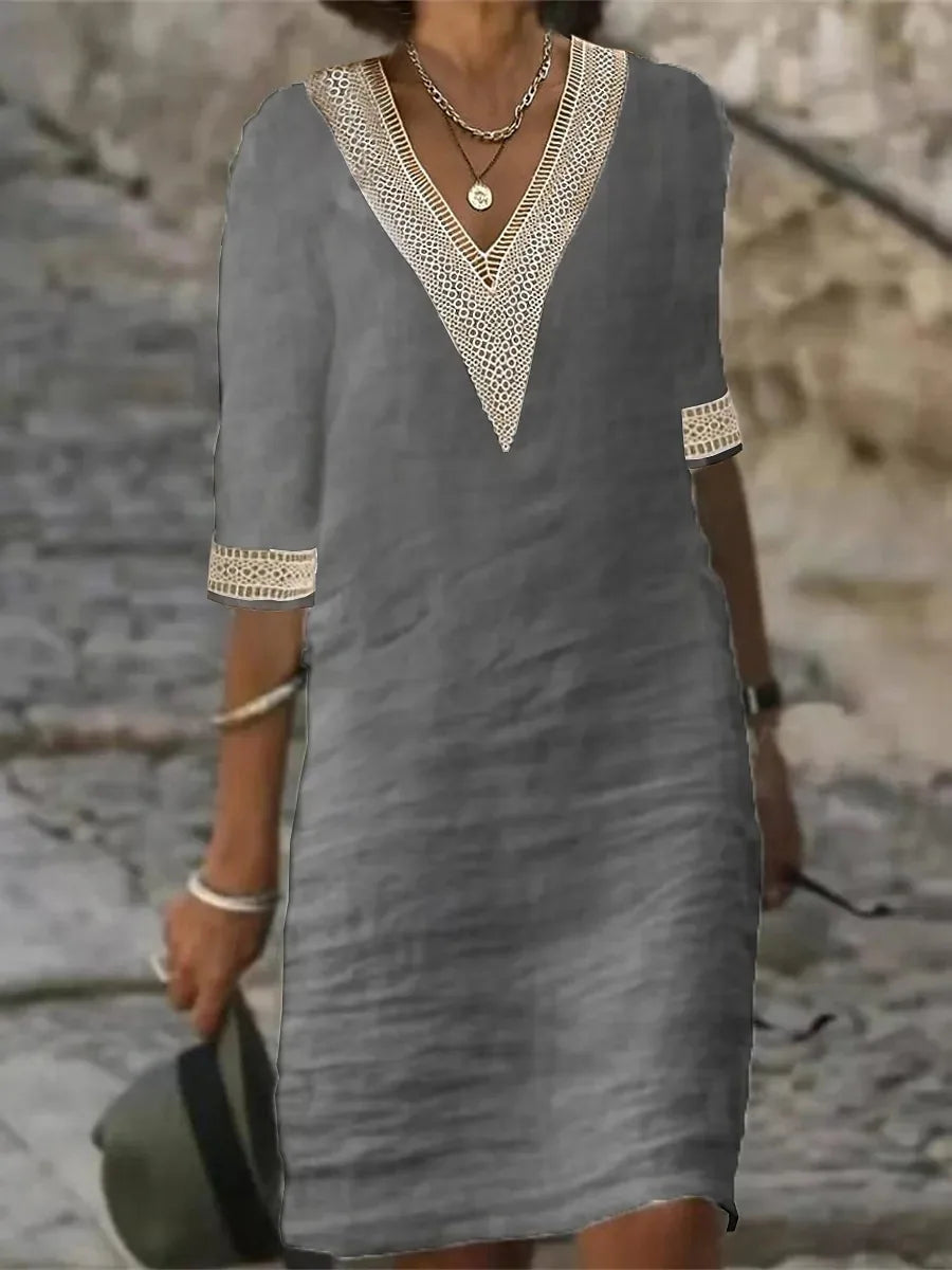 Emily – Cotton Linen V-Neck Mini Dress