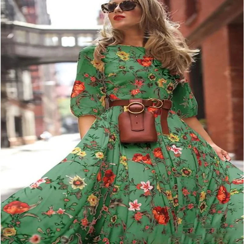 Eleanor – Floral Print Lantern Sleeve Maxi Dress