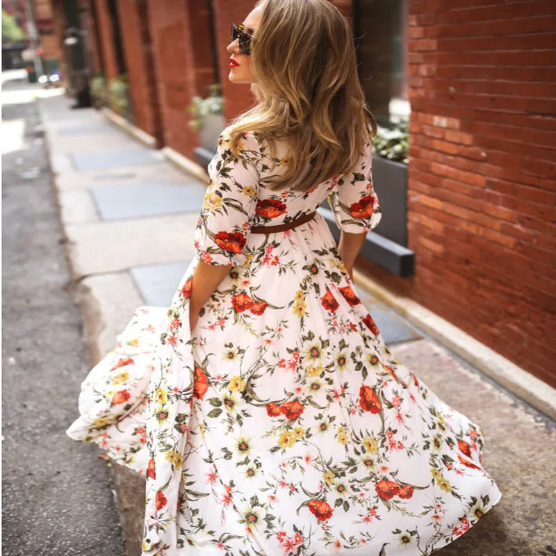 Eleanor – Floral Print Lantern Sleeve Maxi Dress