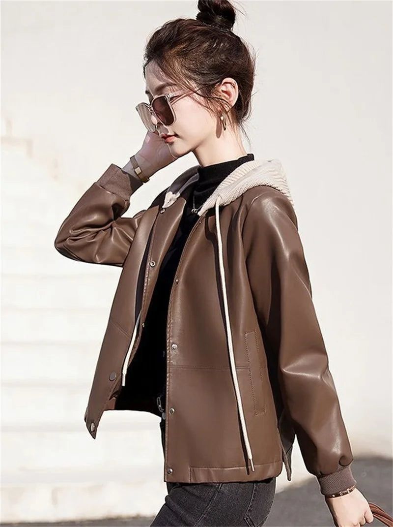 Rosalie – Women's Hooded Faux Leather Jacket