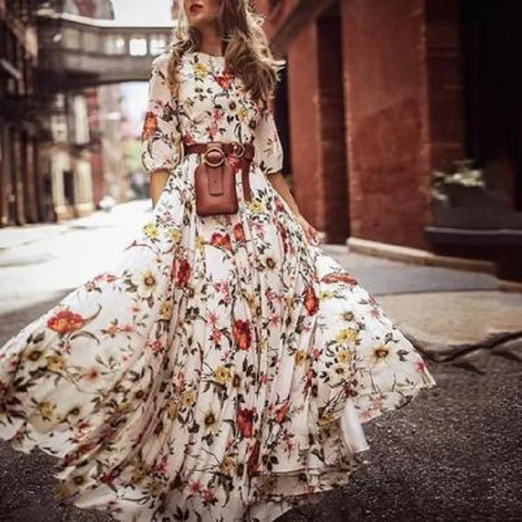 Eleanor – Floral Print Lantern Sleeve Maxi Dress