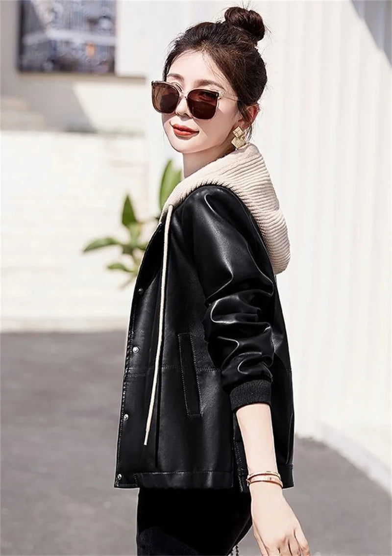 Rosalie – Women's Hooded Faux Leather Jacket