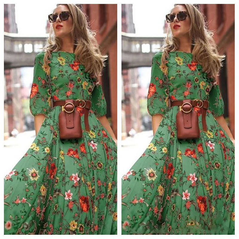 Eleanor – Floral Print Lantern Sleeve Maxi Dress