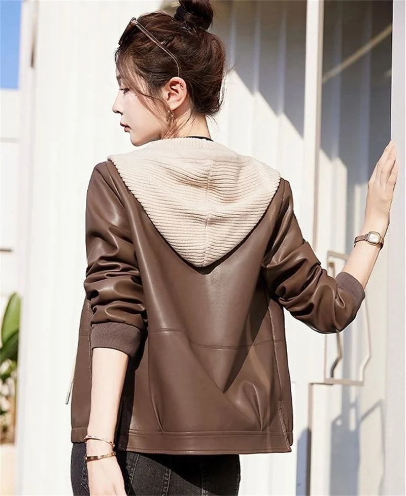 Rosalie – Women's Hooded Faux Leather Jacket