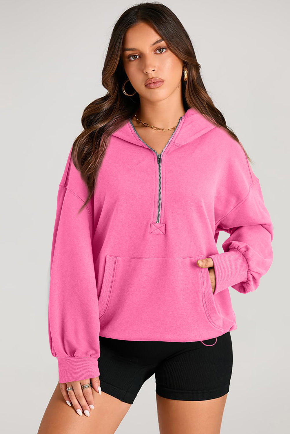 Julianna – Oversized Half-Zip Hoodie with Kangaroo Pocket