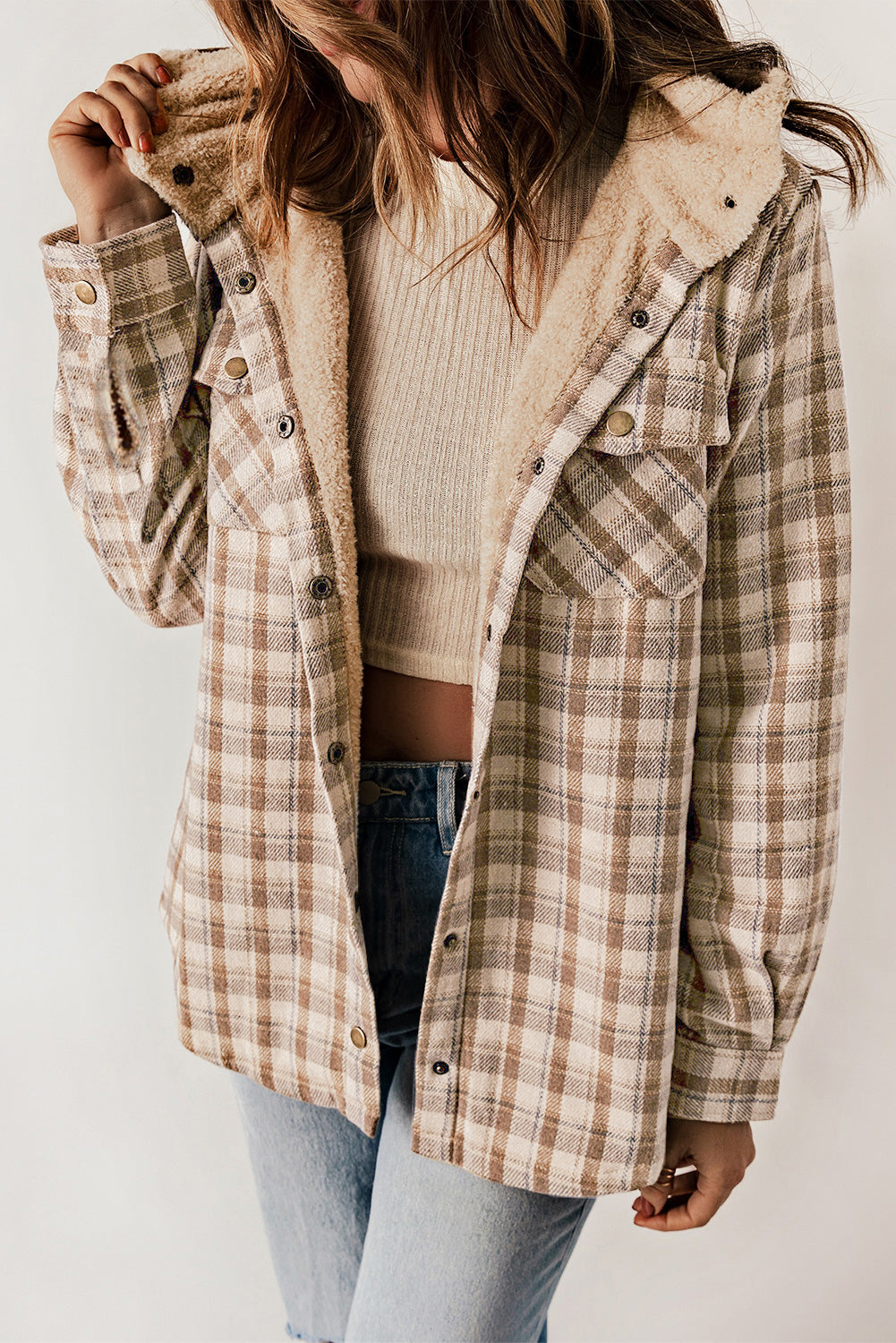 Juliet – Plaid Sherpa Lined Hooded Shacket