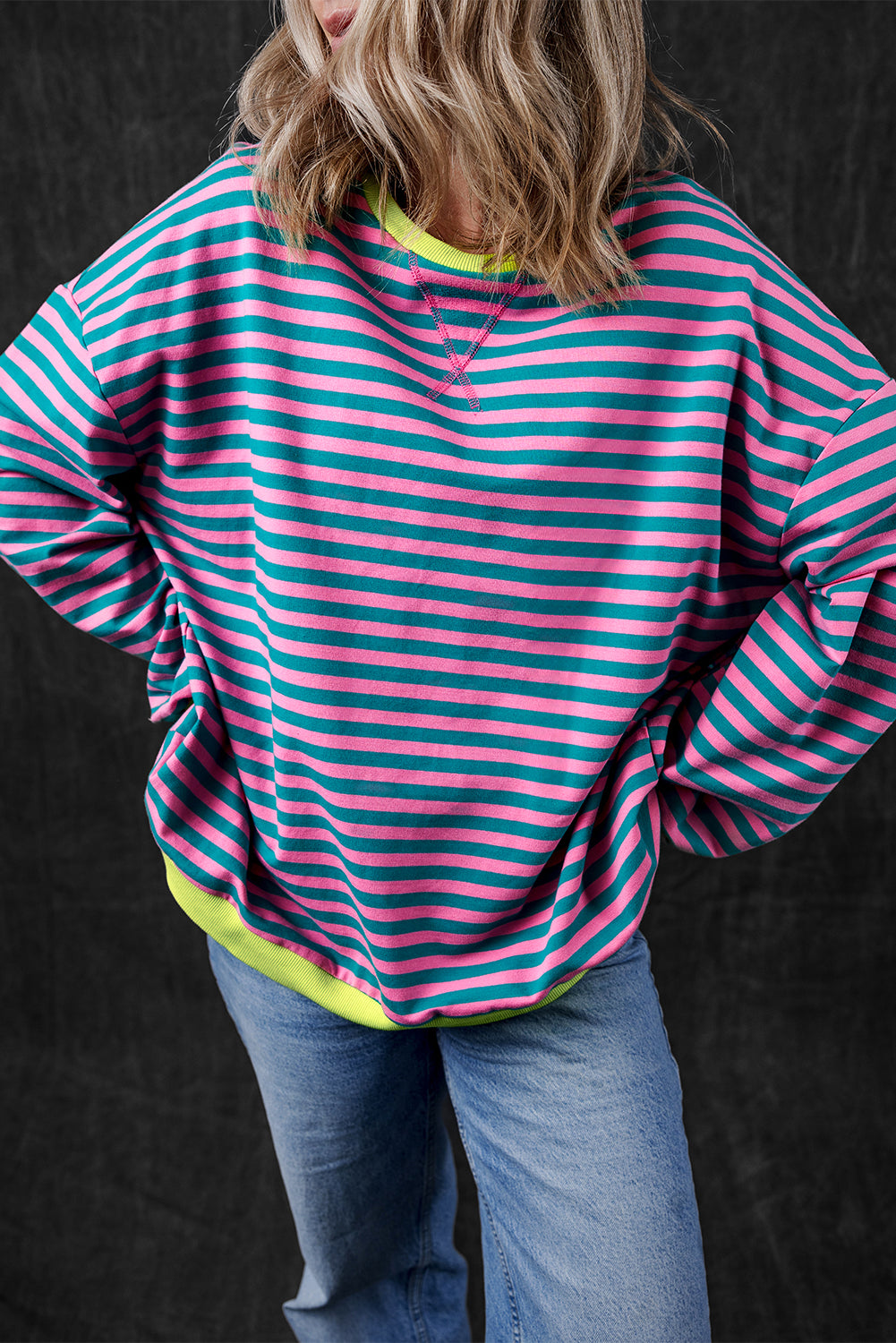 Rowan – Striped Oversized Pullover Sweatshirt with Contrast Trim